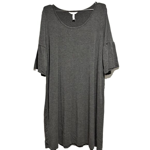 Matilda Jane Women's Shift Dress Gray Large Jersey Knit Bell Sleeve Round Neck - Picture 2 of 8